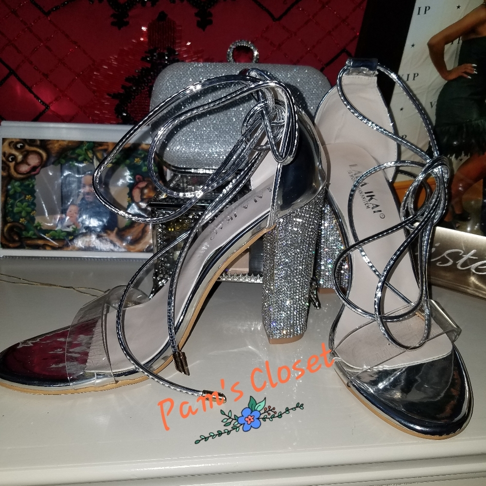 SilverRhinestone sandals ~ size 8